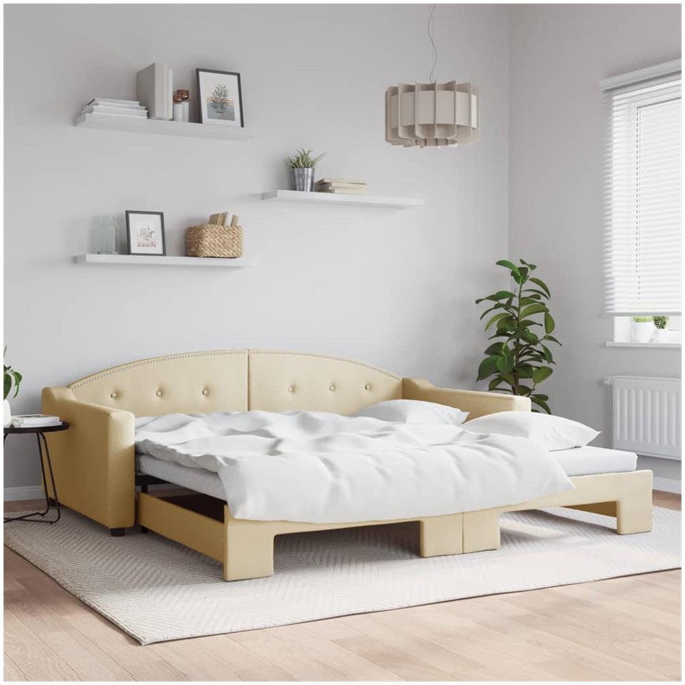 Divano Letto Con Letto Estraibile Crema 100x200 Cm In Tessuto - Foto 1