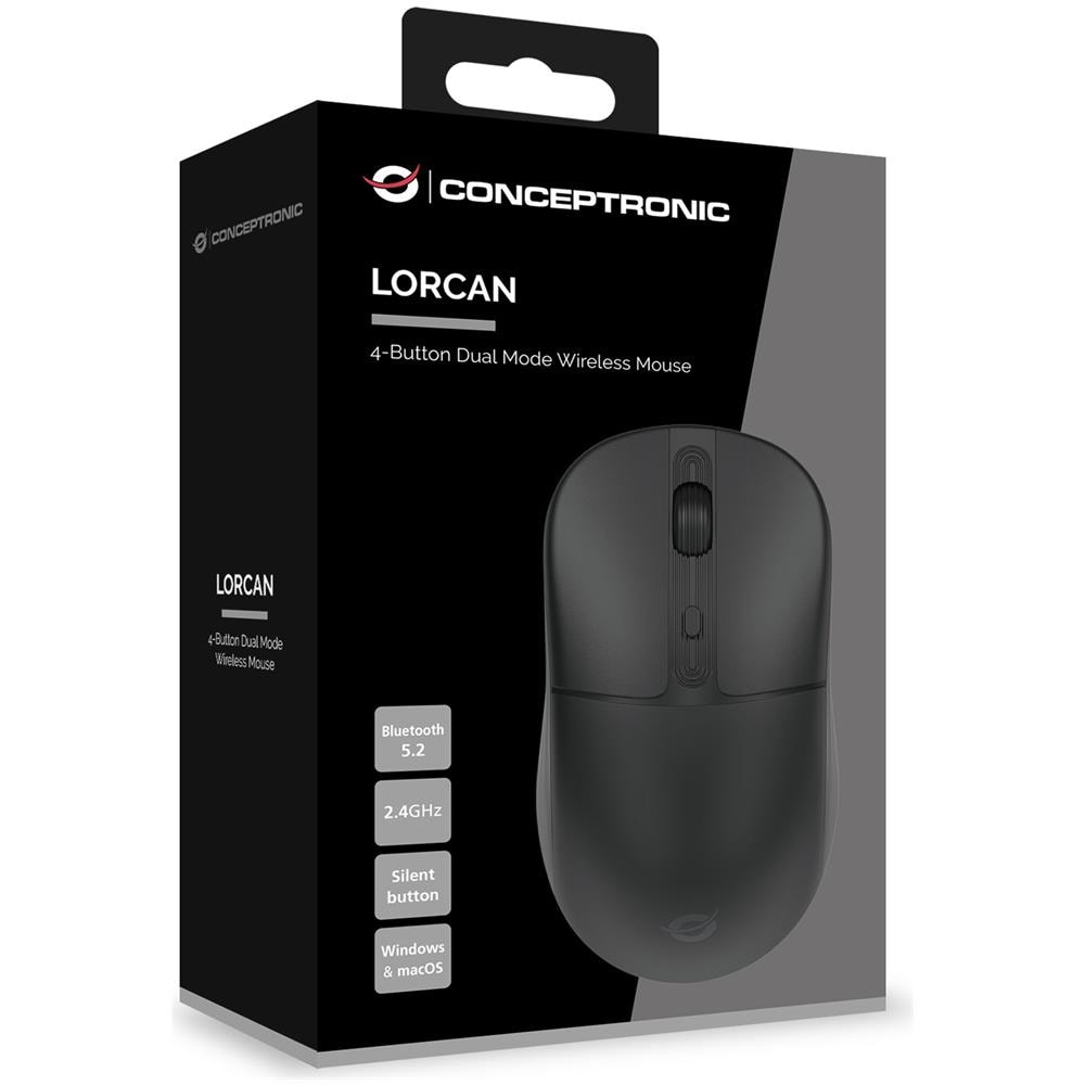 LORCAN04B Mouse Ufficio Ambidestro RF Senza Fili + Bluetooth Ottico 1600 DPI - Foto 8