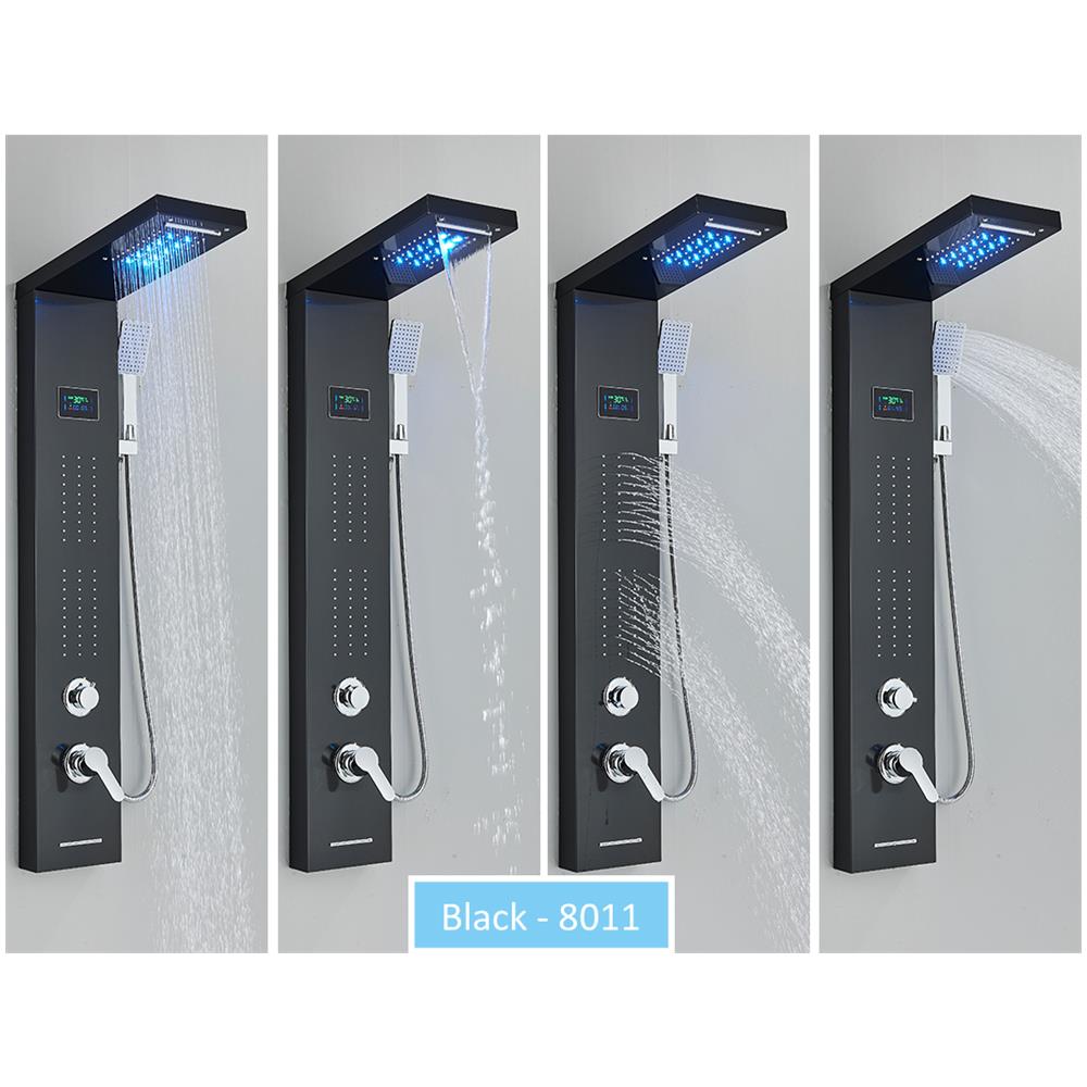 Pannello doccia, Blackswan, tipo M8011, modello nero con bocca a cascata, display digitale, LED e funzioni SPA, dimensioni 114 cm - Foto 4