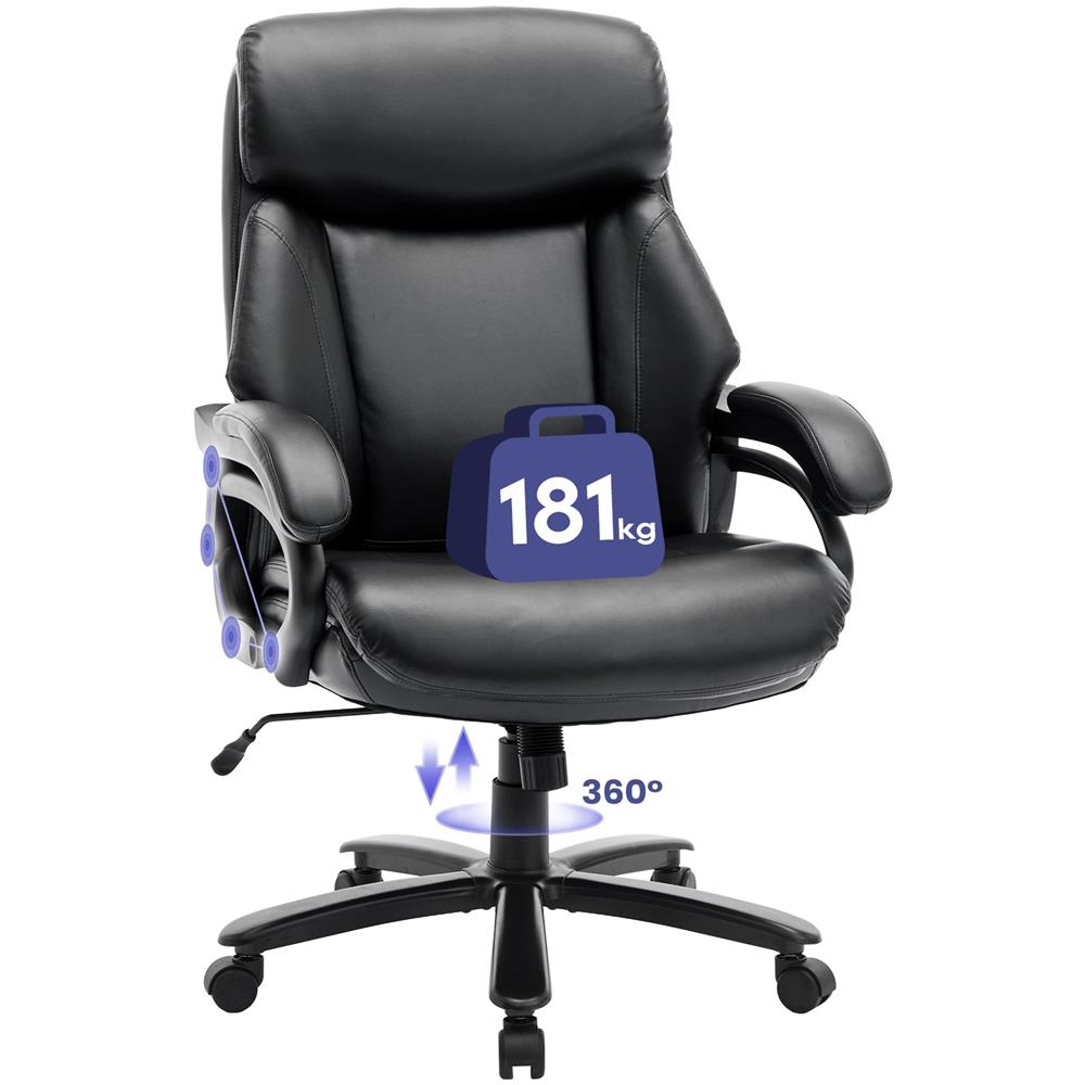 Poltrona Direttoriale In Ecopelle, Sedia Da Ufficio Ergonomica Con Braccioli Regolabili, Schienale Profilato E Seduta Extra Larga, Nero - Foto 1