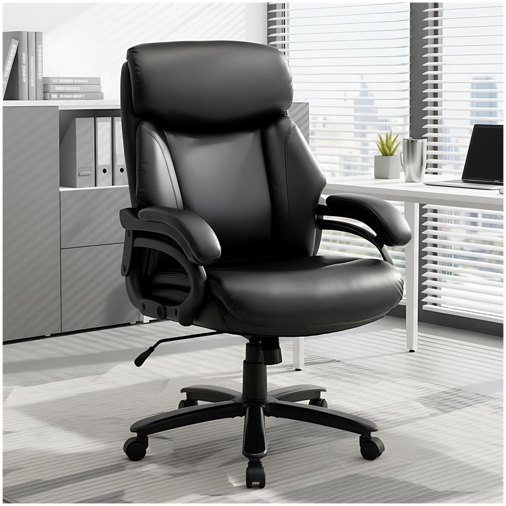 Poltrona Direttoriale In Ecopelle, Sedia Da Ufficio Ergonomica Con Braccioli Regolabili, Schienale Profilato E Seduta Extra Larga, Nero - Foto 8