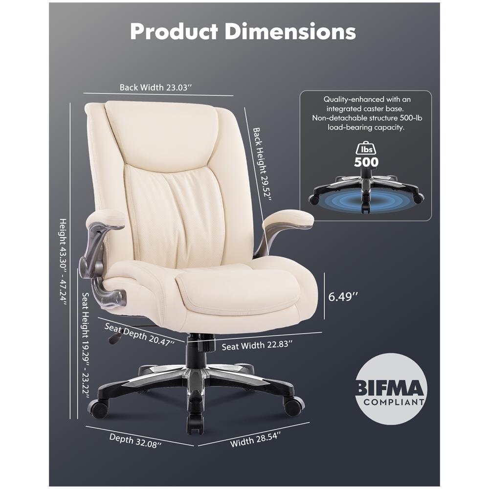 Grande e alto ufficio Sedia da direttore resistente con schienale alto e braccioli ripiegabili, ideale per il home office, beige - Foto 1