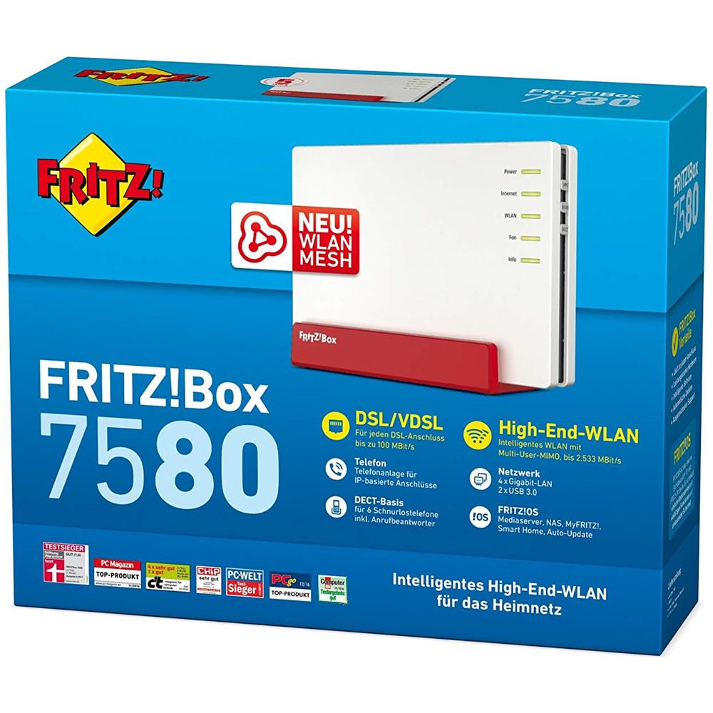 AVM FRITZ!Box 7580 Dual-band (2.4 GHz / 5 GHz) Gigabit Ethernet Bianco router wireless - Foto 1