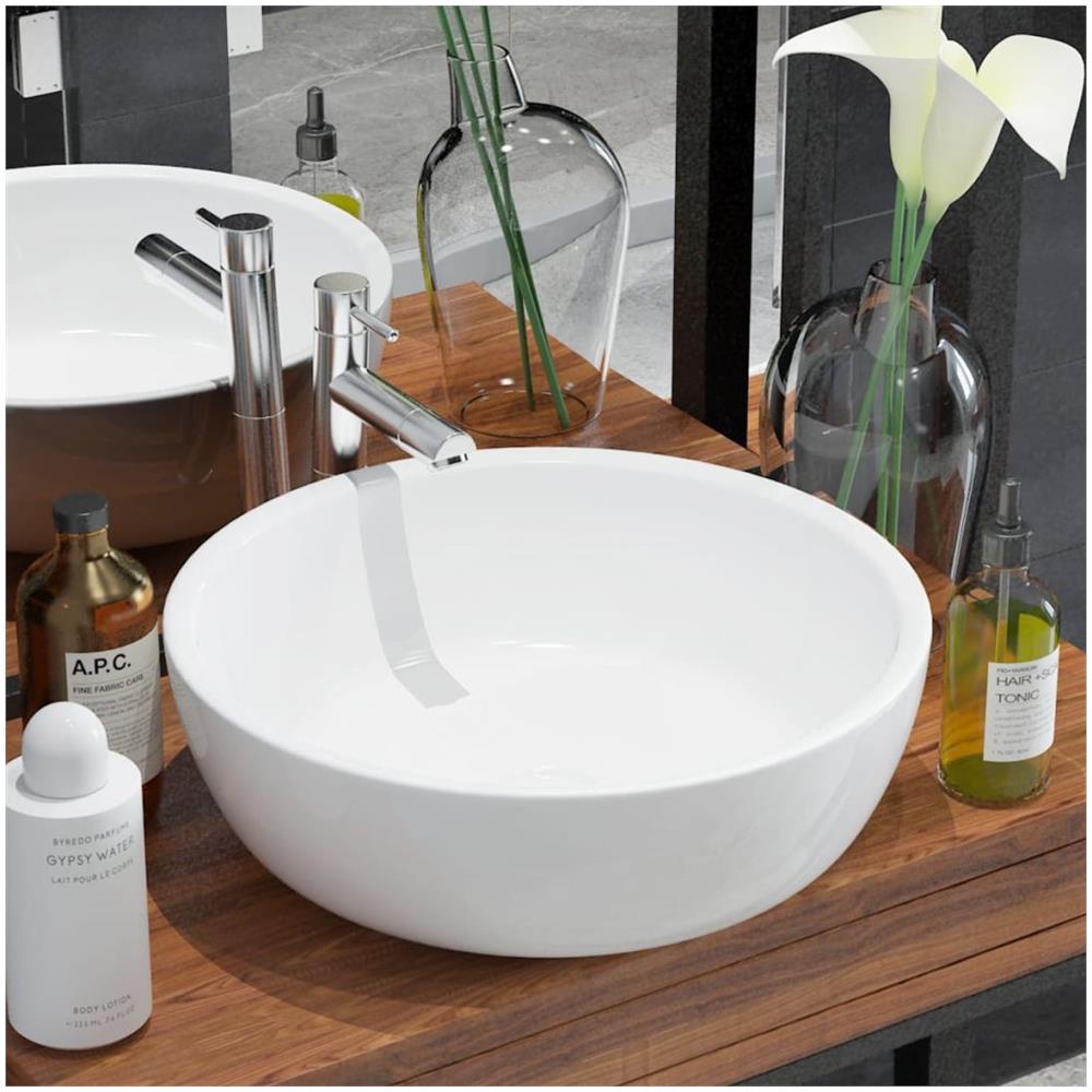 Lavandino Tondo In Ceramica Bianca 42 X 12 Cm - Foto 1