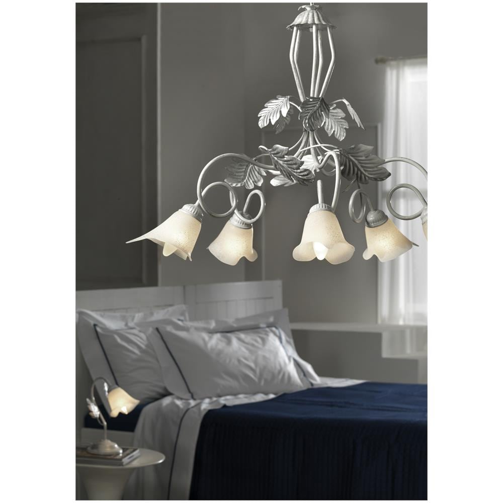 Lampadario 3 Luci Stle Classico In Metallo Bianco Spennellato Argento - Foto 3