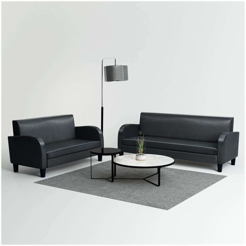 Set Divani 2 Pz In Pelle Artificiale Nera - Foto 1