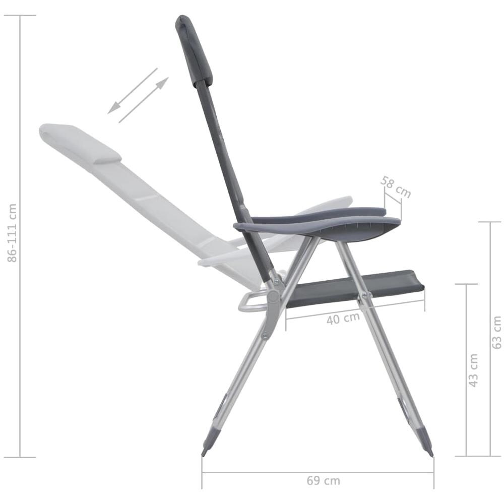 Sedie Da Campeggio 2 Pz In Alluminio Grigio 58x69x111 Cm - Foto 2