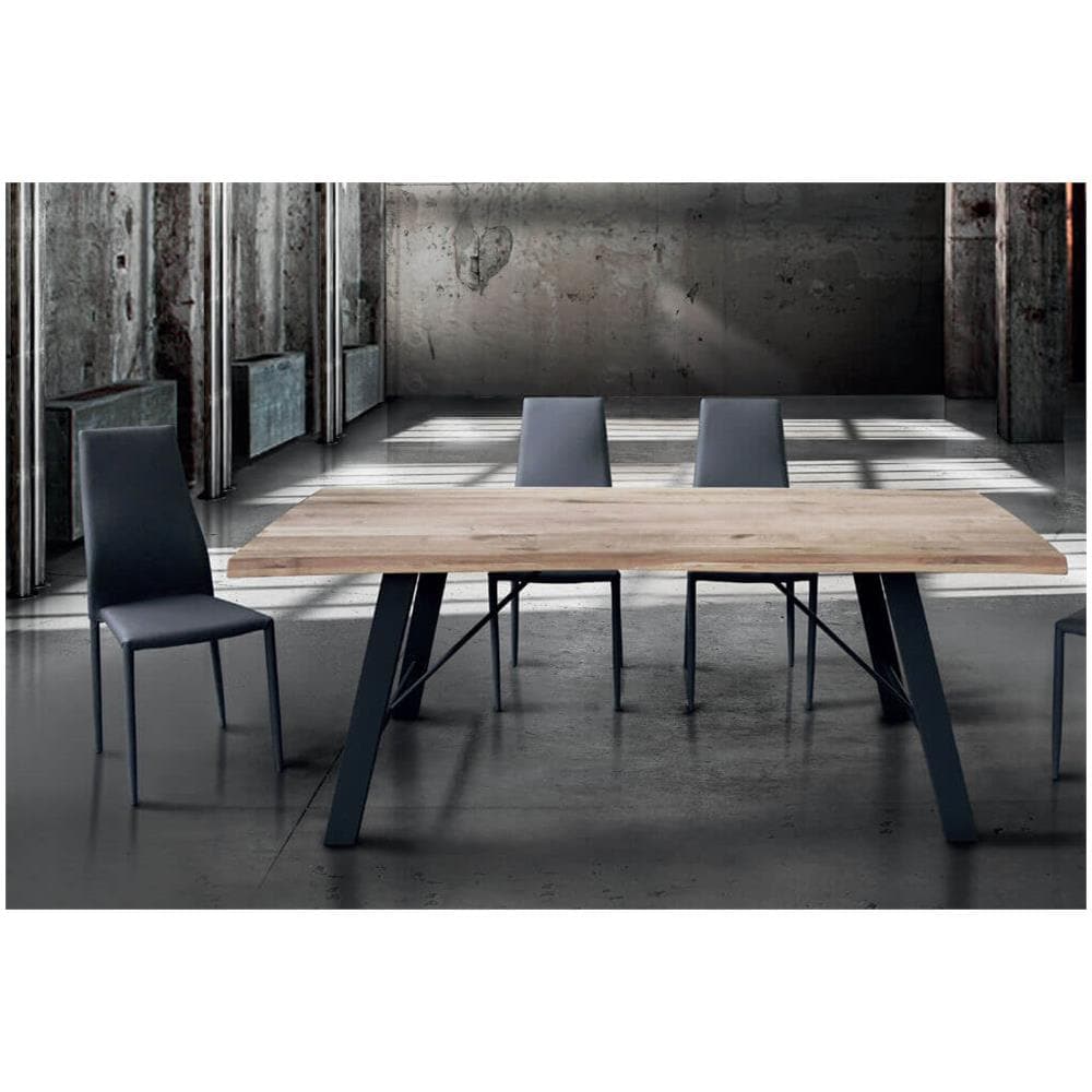 Gregory - Tavolo Da Pranzo Moderno In Acciaio E Legno Spessore 4 Cm - Foto 3