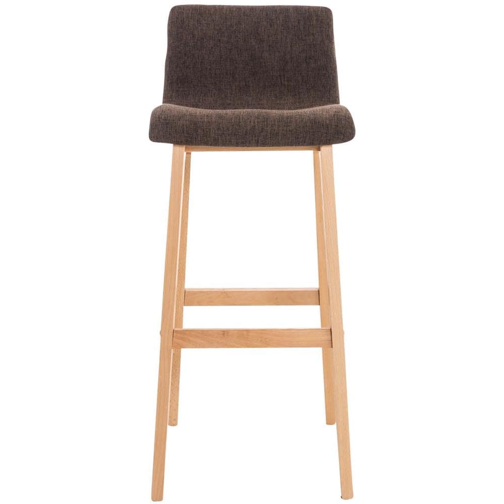 Sgabello Alto da Bar Hoover | Sgabello Bancone con Telaio in Legno Naturale e Seduta in Tessuto | Sgabello Imbottito, Alt. 77cm, 4 Gambe | Sgabello Design Cucina Marrone - Foto 2