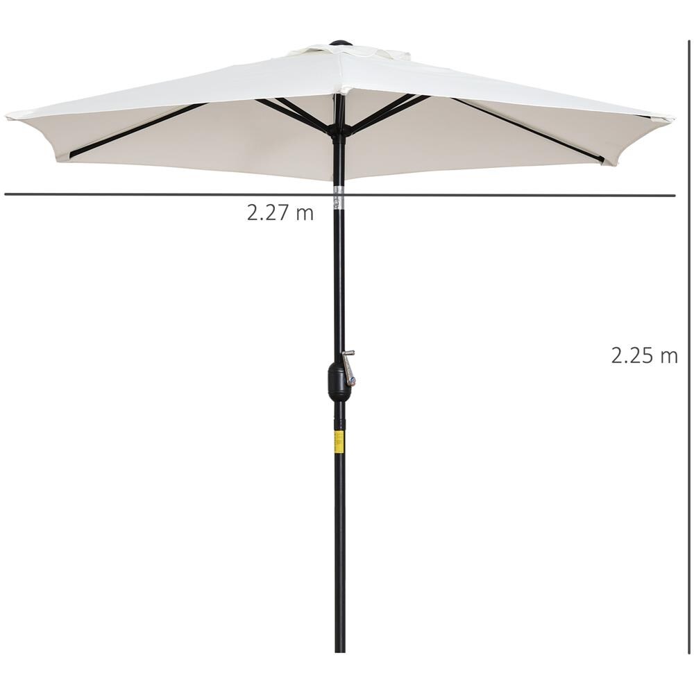 Ombrellone Da Giardino Inclinabile Apertura A Manovella, Palo In Metallo E 8 Stecche, Bianco Crema Ø227cm - Foto 2