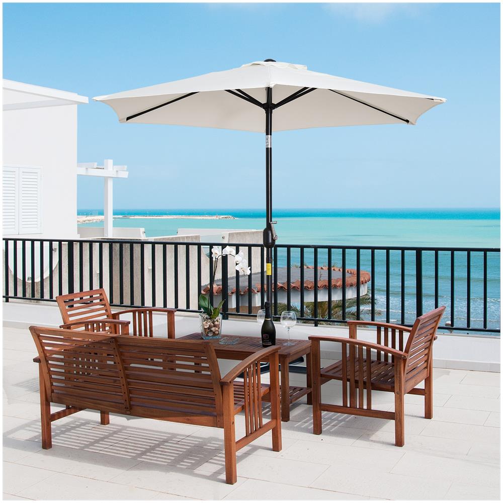 Ombrellone Da Giardino Inclinabile Apertura A Manovella, Palo In Metallo E 8 Stecche, Bianco Crema Ø227cm - Foto 3