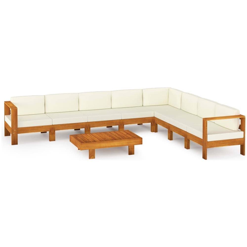 Set Divani Giardino 9 pz Cuscini Bianco Crema in Legno d'Acacia - Foto 1