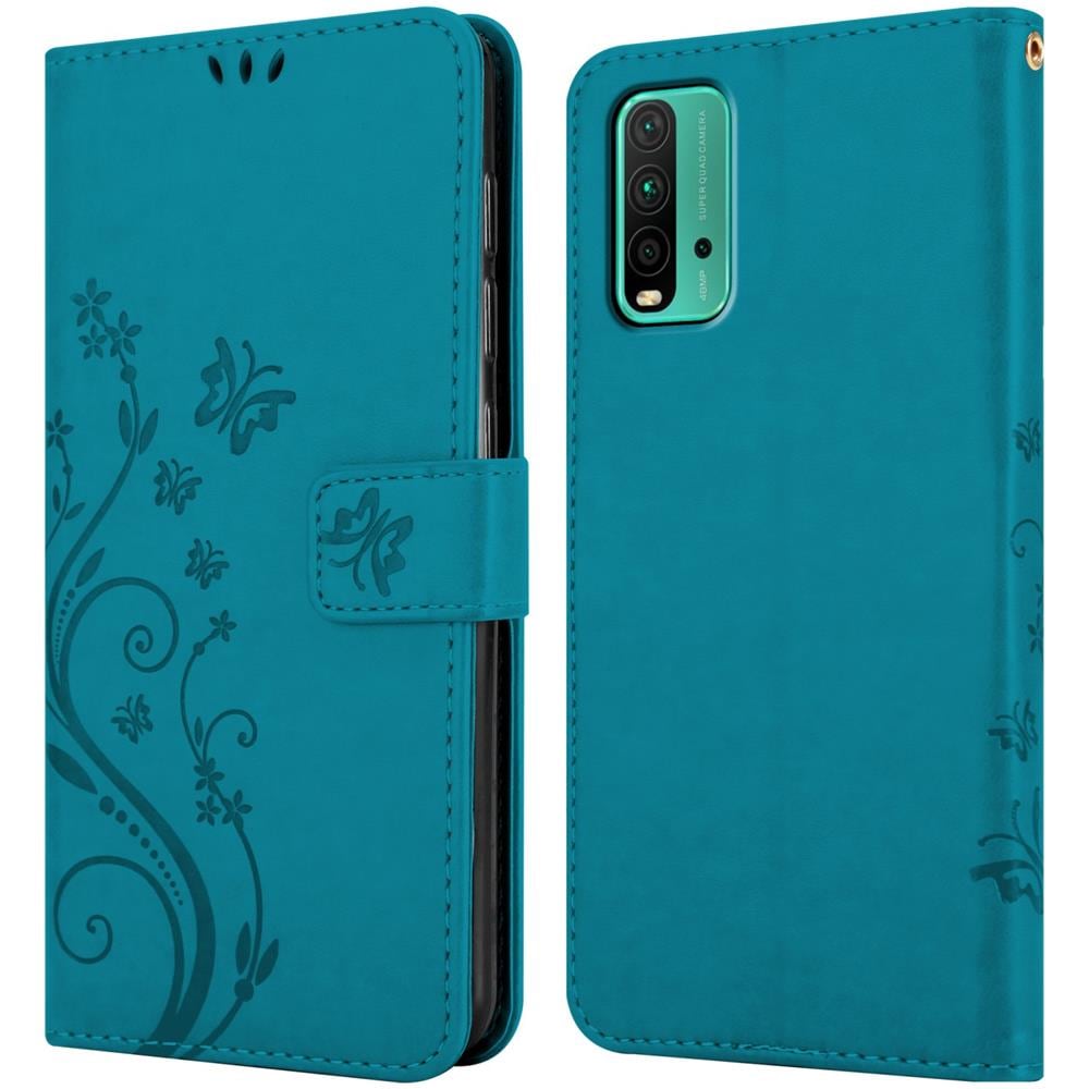 Custodia Compatibile Con Xiaomi Redmi 9t / Poco M3 In Blu Fiore - Coperchio Protettivo In Design Floreale Con Chiusura Magnetica, Funzione Stand E Slot Per Carte - Foto 8