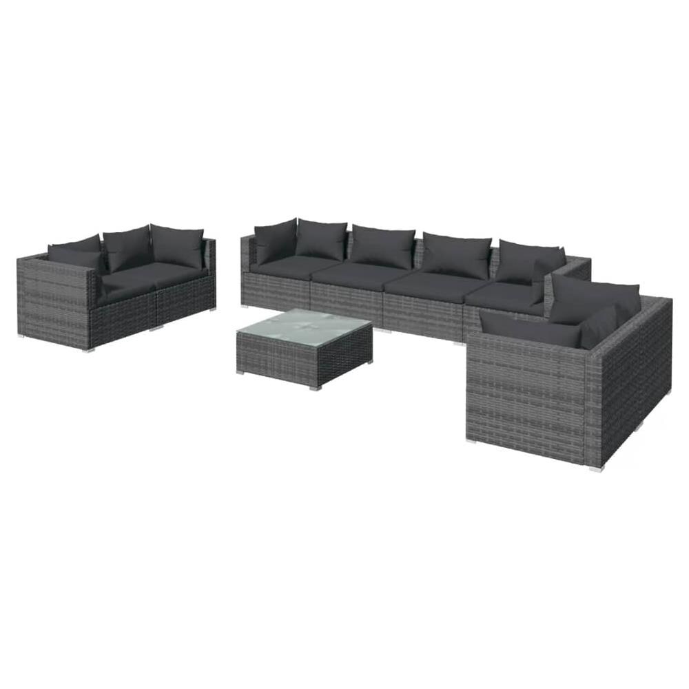 Set Divani Da Giardino 9 Pz Con Cuscini In Polyrattan Grigio - Foto 1