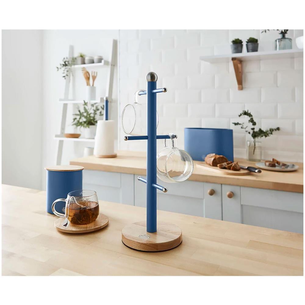 Swan Nordic Nordic Porta Tazze Supporto Per 6 Tazze, Acciaio Al Carbonio E Bambù, Moderno Blu - Foto 5