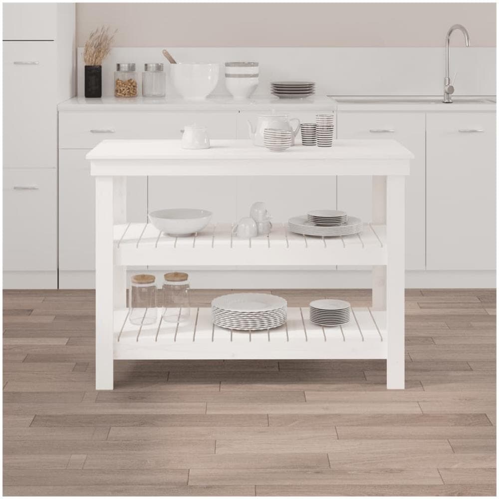 Banco da Lavoro Bianco 110,5x50x80 cm in Legno Massello di Pino - Foto 3