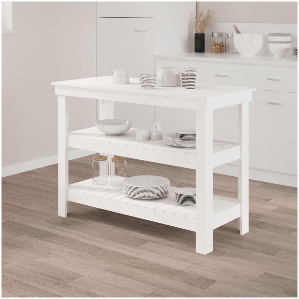 Banco da Lavoro Bianco 110,5x50x80 cm in Legno Massello di Pino - Foto 1