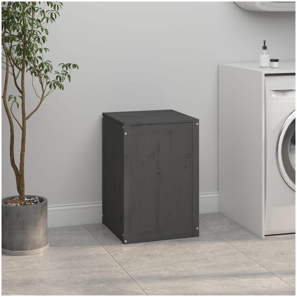 Contenitore Per Bucato Grigio 44x44x66 Cm Legno Massello Pino - Foto 3