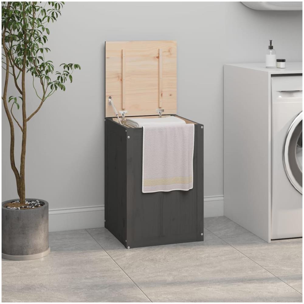 Contenitore Per Bucato Grigio 44x44x66 Cm Legno Massello Pino - Foto 1