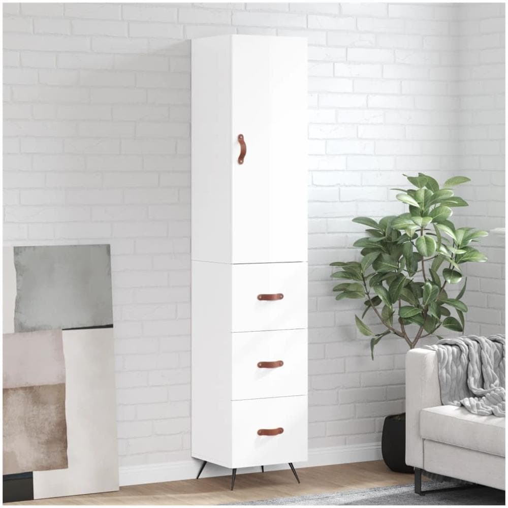 Credenza 34,5x34x180 Cm In Legno Multistrato Bianco Lucido - Foto 1