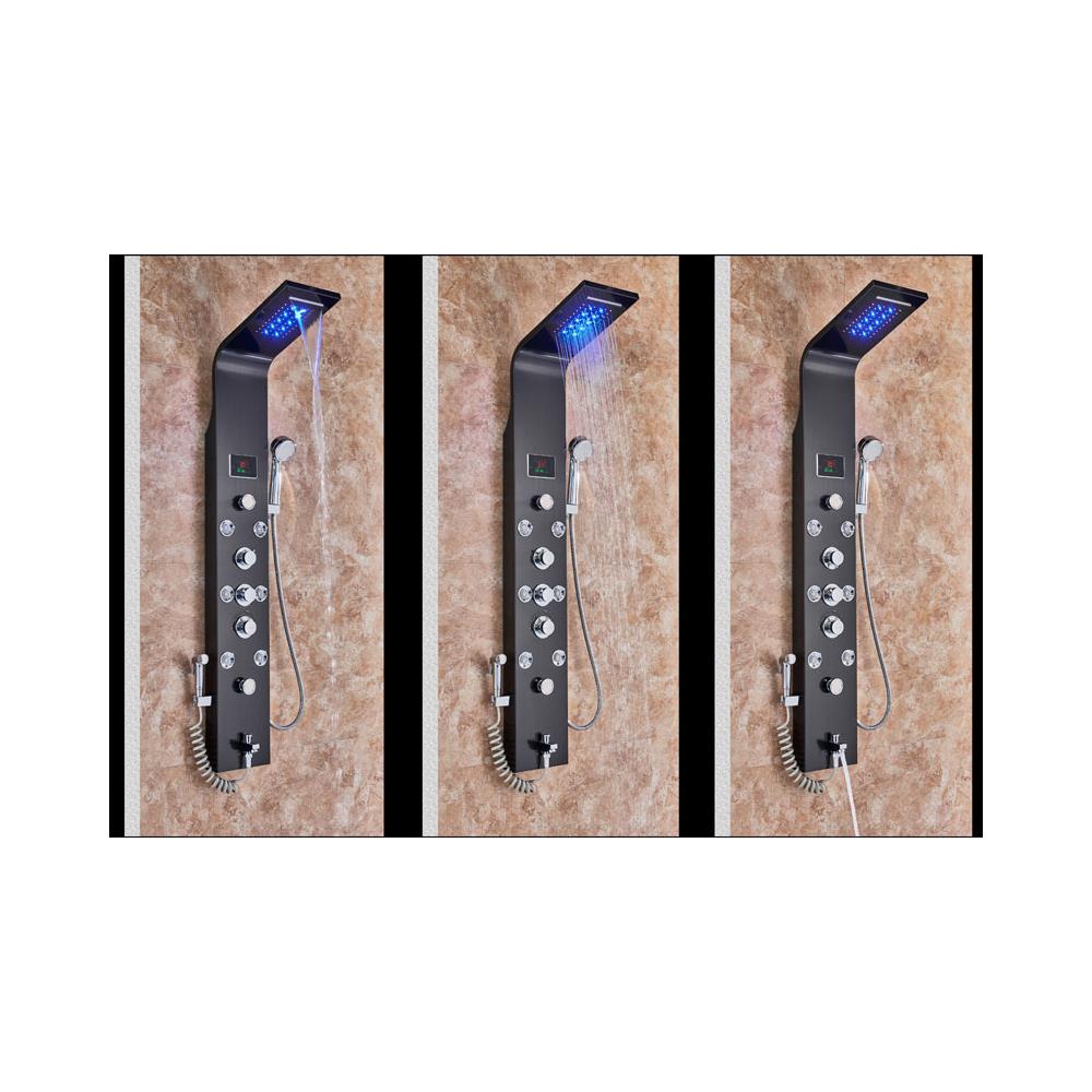 Pannello doccia, Blackswan, tipo M8009, modello nero con bocca, display digitale, doccetta bidet, LED e funzioni SPA, misura 128 cm - Foto 4