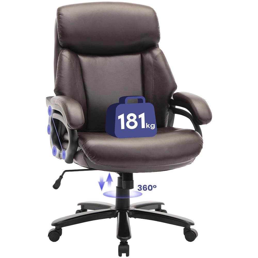 Poltrona Direttoriale In Ecopelle, Sedia Da Ufficio Ergonomica Con Braccioli Regolabili, Schienale Profilato E Seduta Extra Larga, Marrone - Foto 1