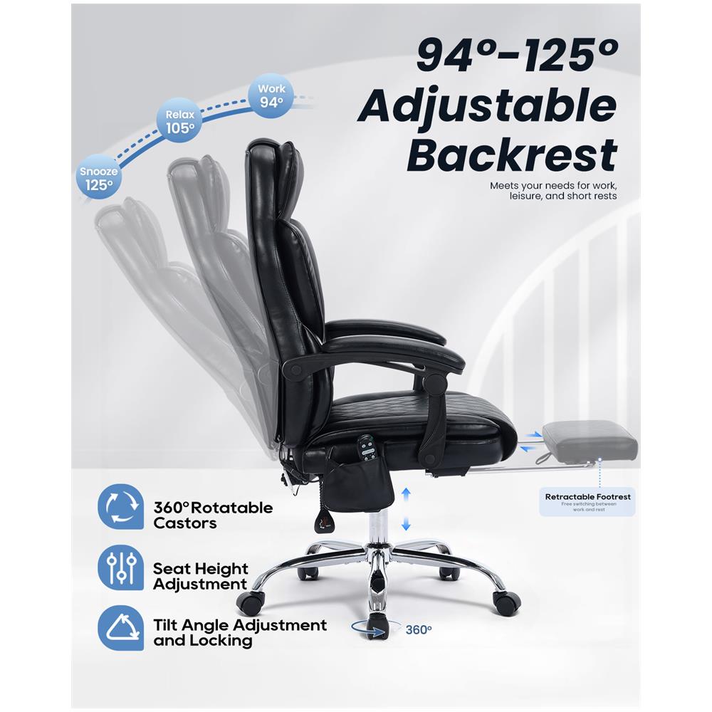 Sedia da ufficio, sedia ergonomica massaggiante con 6 punti massaggio e riscaldamento lombare a 3 livelli, inclinazione regolabile, colore Nero - Foto 2