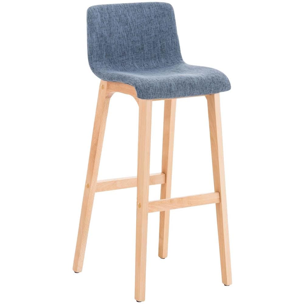 Sgabello Alto da Bar Hoover | Sgabello Bancone con Telaio in Legno Naturale e Seduta in Tessuto | Sgabello Imbottito, Alt. 77cm, 4 Gambe | Sgabello Design Cucina Blu - Foto 1