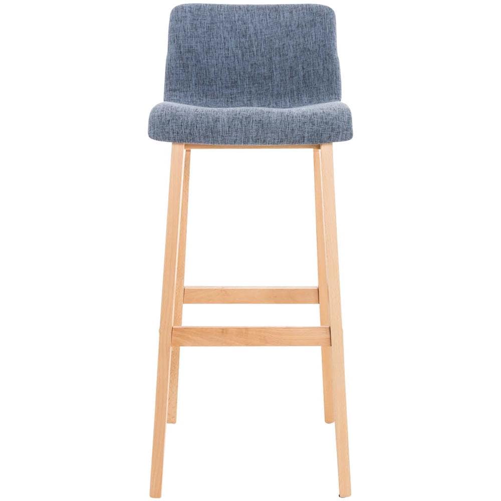 Sgabello Alto da Bar Hoover | Sgabello Bancone con Telaio in Legno Naturale e Seduta in Tessuto | Sgabello Imbottito, Alt. 77cm, 4 Gambe | Sgabello Design Cucina Blu - Foto 2