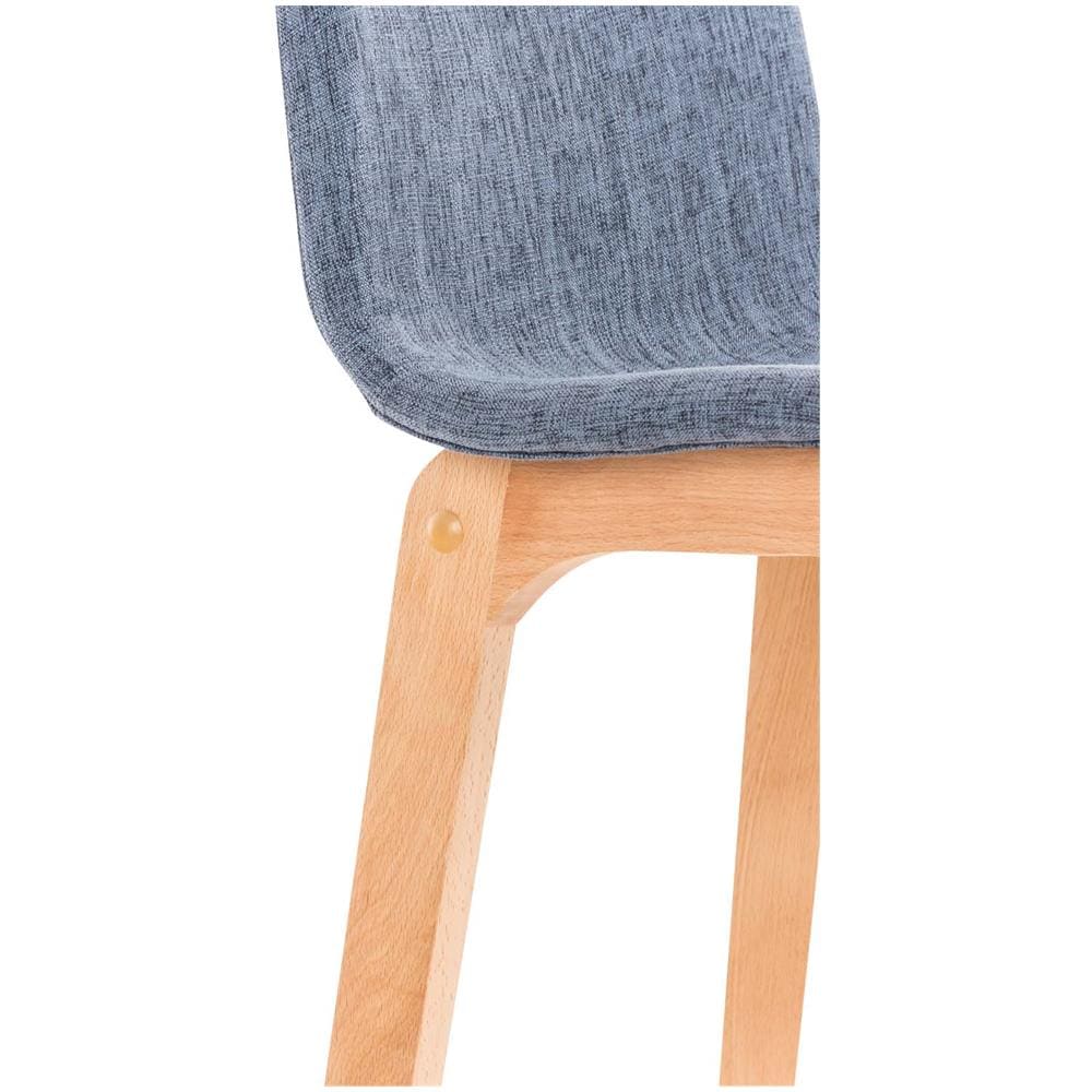 Sgabello Alto da Bar Hoover | Sgabello Bancone con Telaio in Legno Naturale e Seduta in Tessuto | Sgabello Imbottito, Alt. 77cm, 4 Gambe | Sgabello Design Cucina Blu - Foto 5