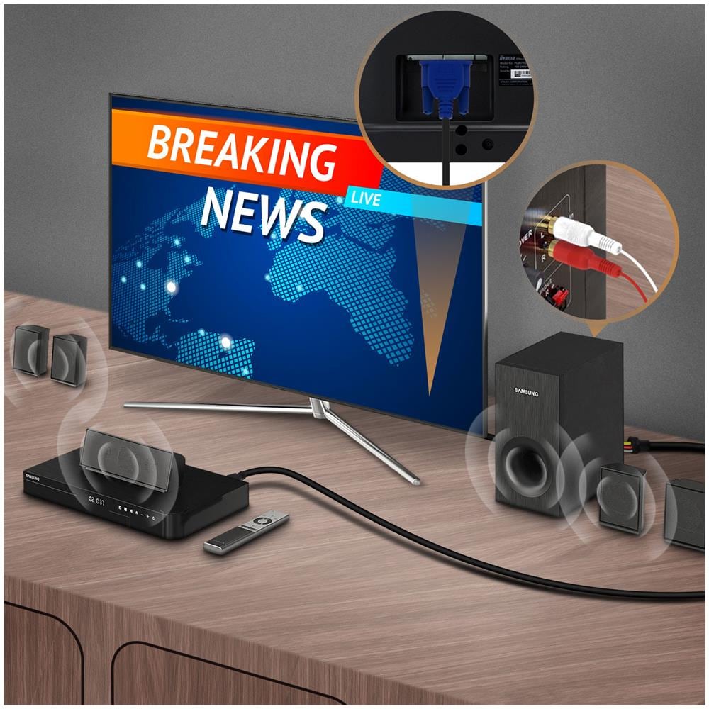 Cavo Hdmi A 3x Rca Maschio E Vga Maschio Adattatore Video 1,5 M A4001 Nero - Foto 2