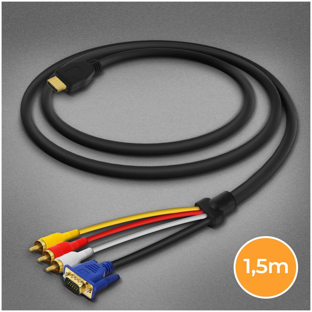 Cavo Hdmi A 3x Rca Maschio E Vga Maschio Adattatore Video 1,5 M A4001 Nero - Foto 5
