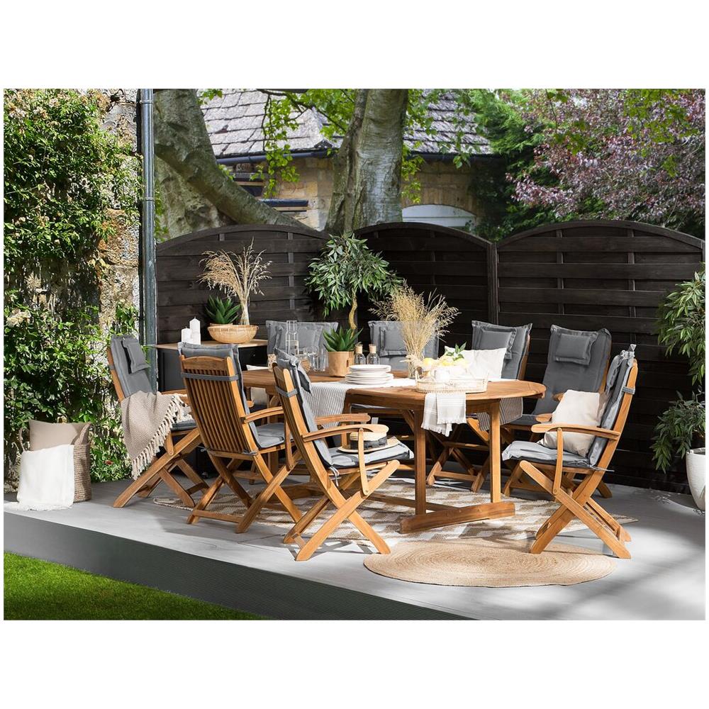 Set Da Giardino Di Un Tavolo E 8 Sedie Con Cuscini Grigi Maui - Foto 2