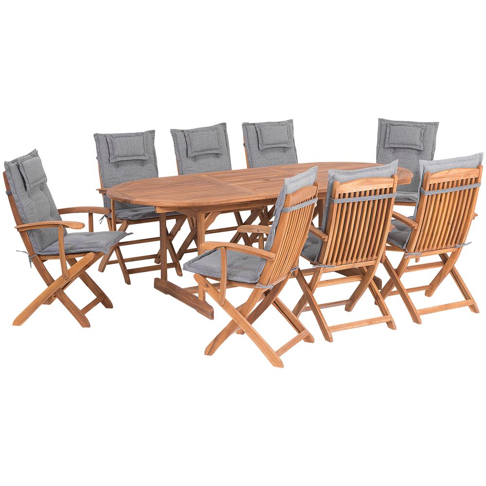 Set Da Giardino Di Un Tavolo E 8 Sedie Con Cuscini Grigi Maui - Foto 1