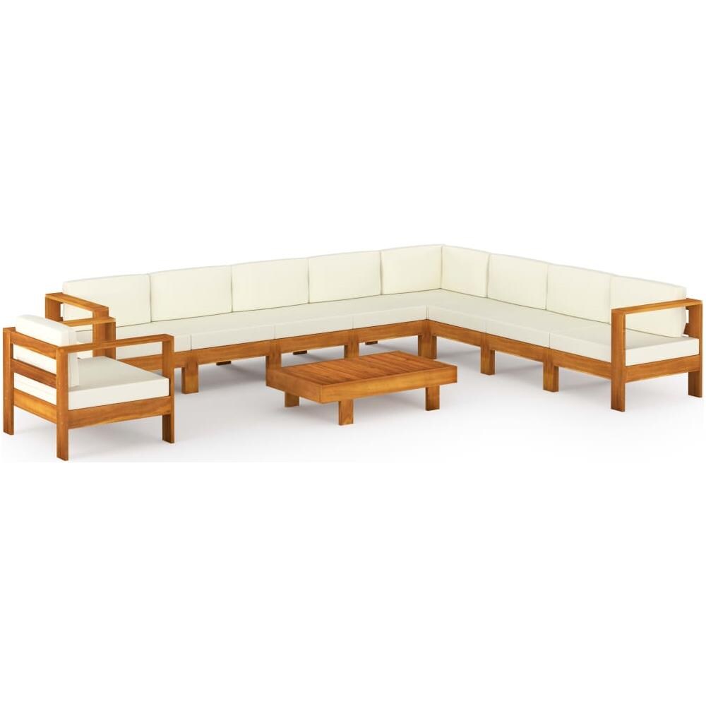Set Divani Giardino 10 pz Cuscini Bianco Crema Legno d'Acacia - Foto 1