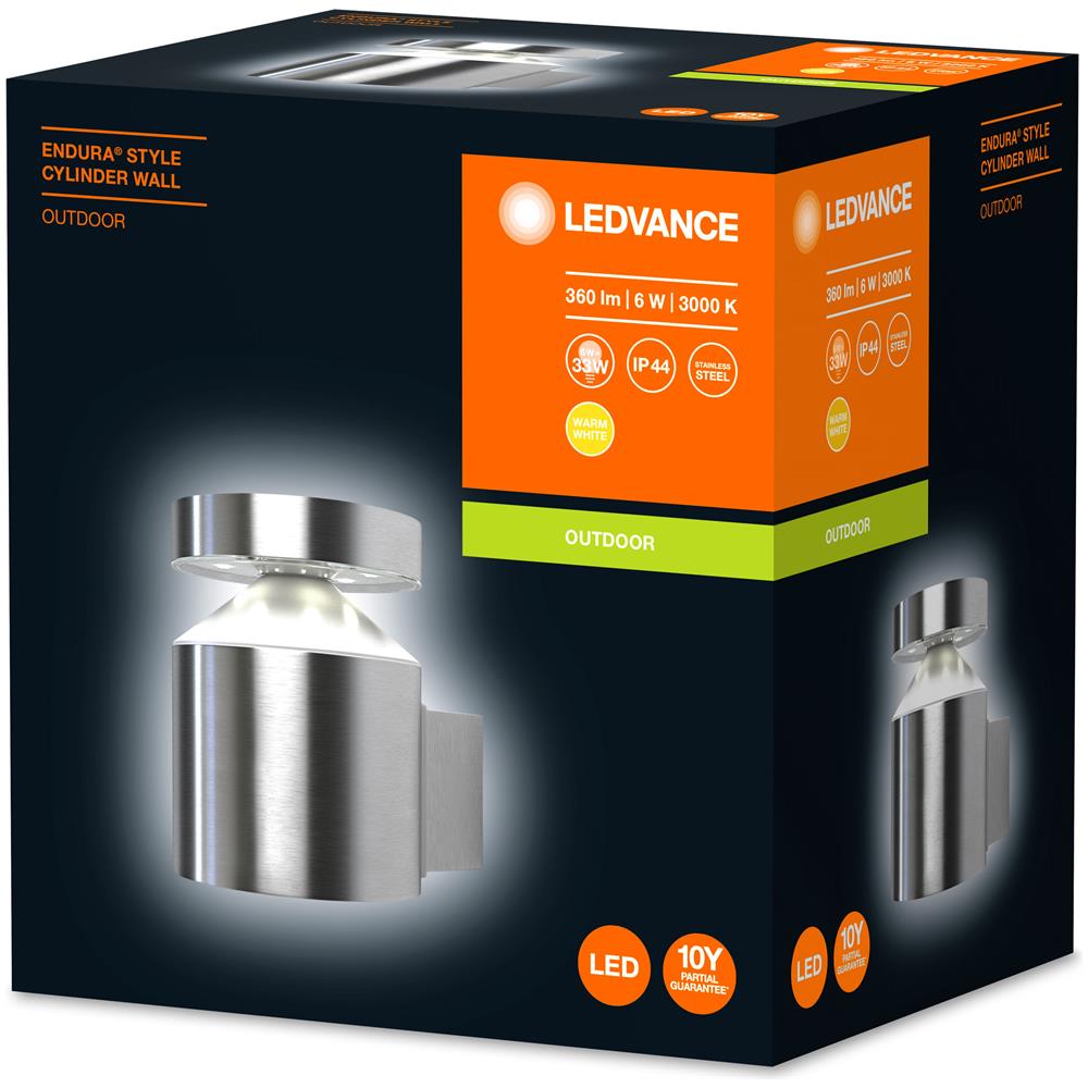 Endura Style Cylinder Wall Applique Da Esterno 6w = 360lm - Acciaio Inossidabile - Foto 3