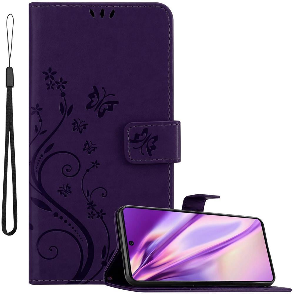 Custodia Compatibile Con Samsung Galaxy A91 In Lilla Scuro Fiore - Coperchio Protettivo In Design Floreale Con Chiusura Magnetica, Funzione Stand E Slot Per Carte - Foto 1