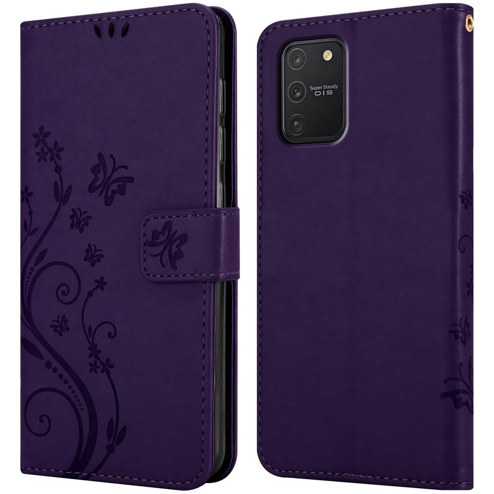 Custodia Compatibile Con Samsung Galaxy A91 In Lilla Scuro Fiore - Coperchio Protettivo In Design Floreale Con Chiusura Magnetica, Funzione Stand E Slot Per Carte - Foto 8