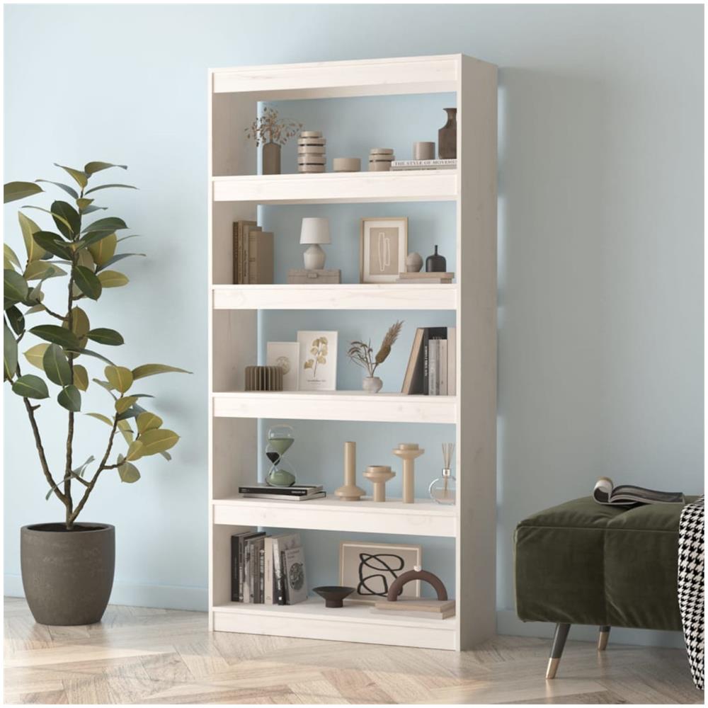 Libreria / divisorio Bianco 80x30x167,4 Cm Legno Massello Di Pino - Foto 3