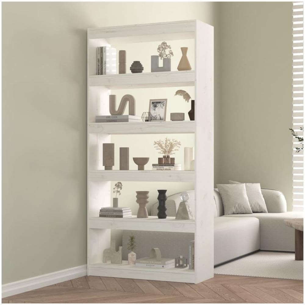 Libreria / divisorio Bianco 80x30x167,4 Cm Legno Massello Di Pino - Foto 1