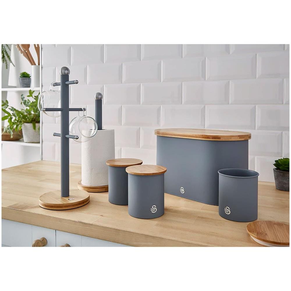 Nordic Nordic Porta Tazze Supporto Per 6 Tazze, Acciaio Al Carbonio E Bambù, Moderno Grigio - Foto 8