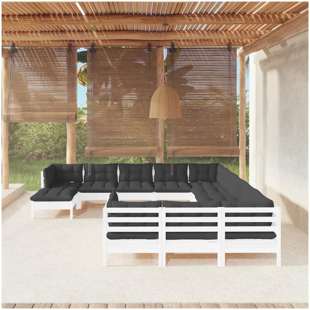 Set Divani Da Giardino 12 Pz Con Cuscini Bianchi Legno Di Pino - Foto 1