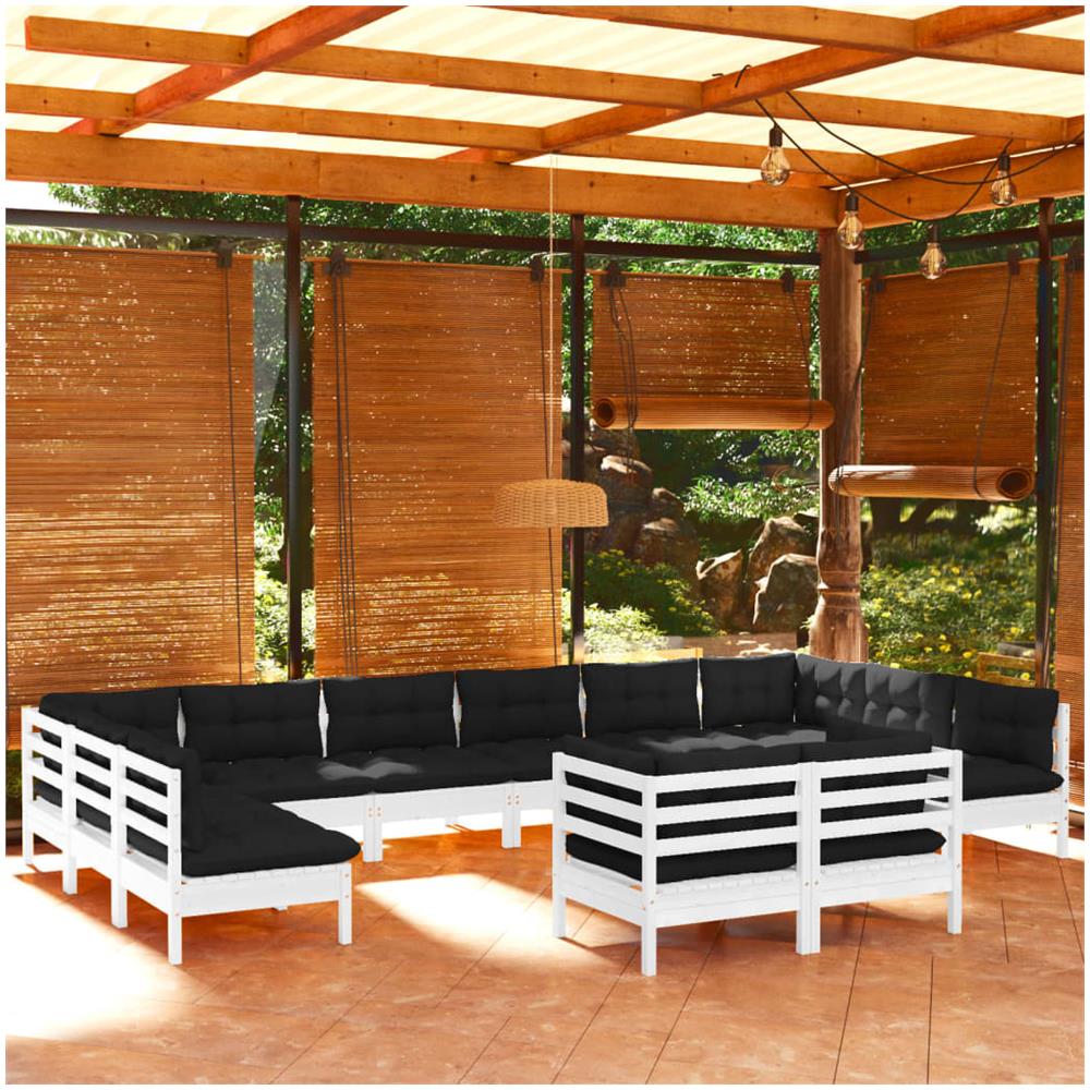 Set Divani Da Giardino 12 Pz Con Cuscini Bianchi Legno Di Pino - Foto 1