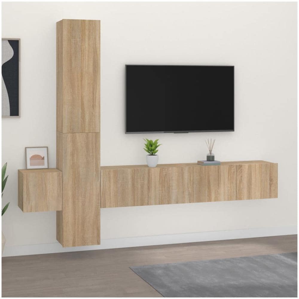 Set Di Mobili Porta Tv 5 Pz Rovere Sonoma In Legno Multistrato - Foto 1