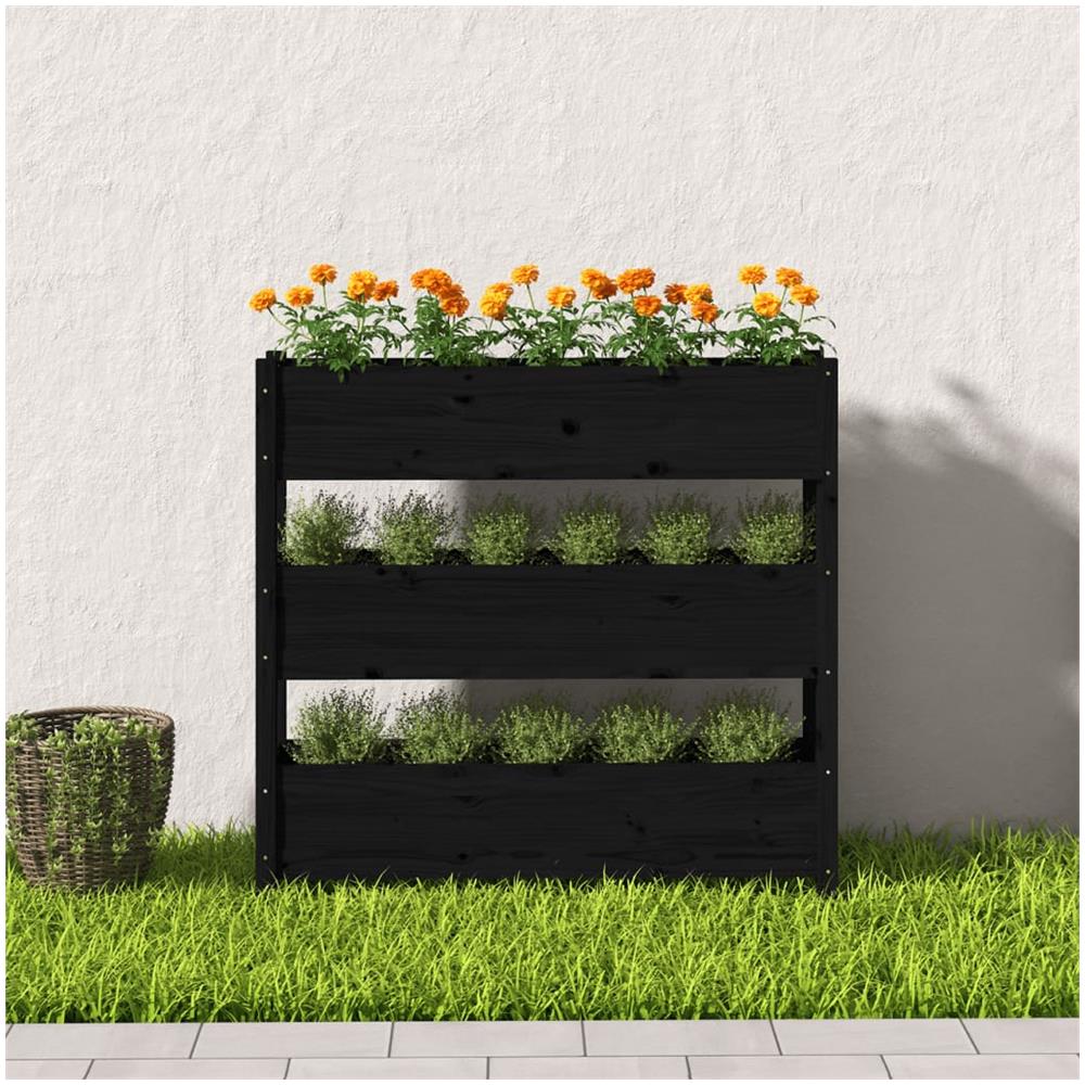 Fioriera Nera 112x25x104,5 Cm In Legno Massello Di Pino - Foto 2