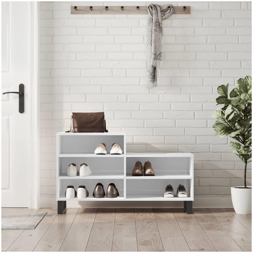 Scarpiera Bianco Lucido 102x36x60 Cm In Legno Multistrato - Foto 1