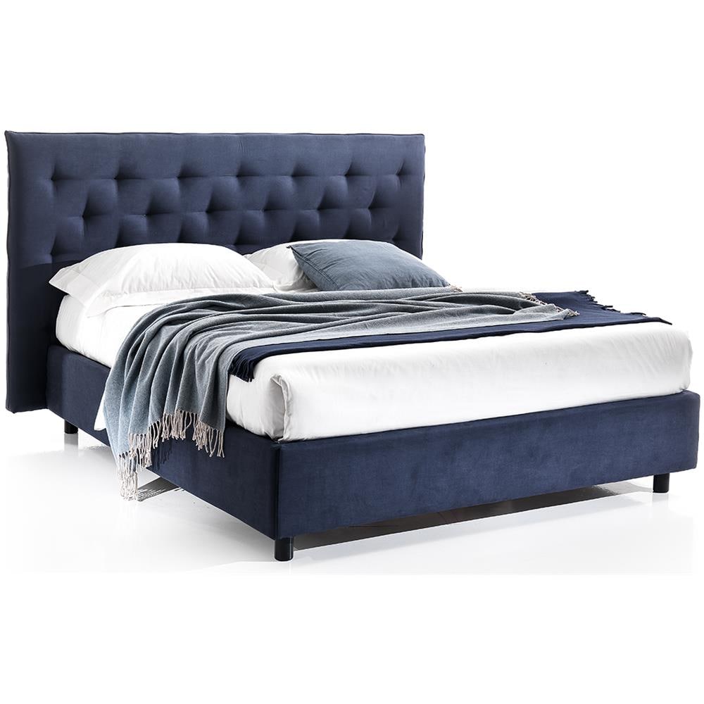 Letto Matrimoniale, Modello Copenaghen Caraterizzato Dalla Trapuntatura Della Testiera, Rete 160x200 Cm, Con Doghe In Legno, Box Contenitore, Tessuto Giroletto Sfoderabile, Made In Italt - Foto 1