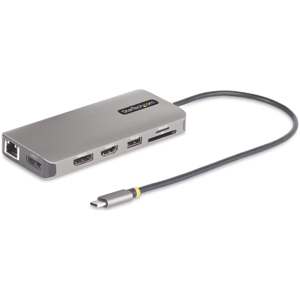 Adattatore multiporta USB-C a tre monitor, HDMI / DisplayPort, hub 4x USB, 100W PD, GbE, lettore di schede SD /MicroSD - Foto 1