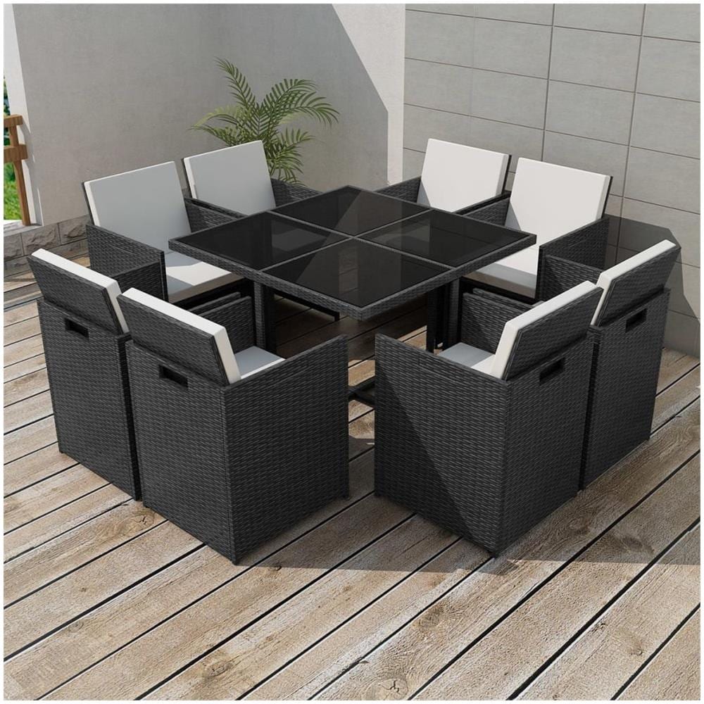 Set Tavolo E Sedie Da Pranzo Per Esterni 25 Pz Neri Polyrattan - Foto 1
