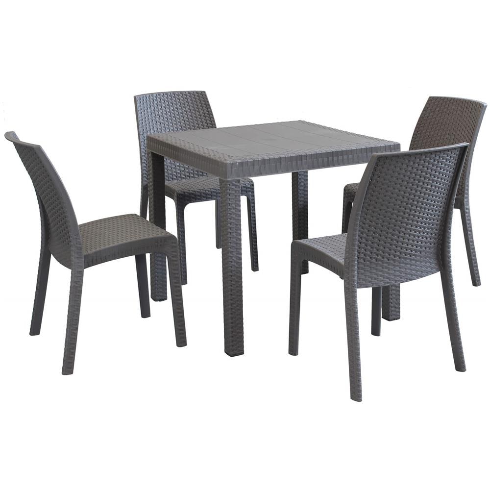 Caligola - Set Tavolo Fisso In Wicker Cm 80 X 80 X 74 H Compreso Di 4 Sedute - Foto 1